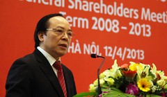 Ông Đỗ Minh Phú phát biểu tại một đại hội cổ đông của TPBank sau khi tái cơ cấu thành công. Ảnh: TPB.