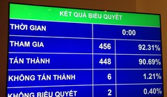Kết quả đại biểu Quốc hội biểu quyết thông qua nghị quyết, trong đó có nội dung không cho phép bỏ môn học lịch sử - Ảnh: L.K