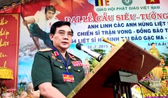 Thiếu tướng Lê Mã Lương phát biểu trong buổi lễ cầu siêu tưởng niệm 64 liệt sĩ Gạc Ma và đấu giá tranh "Gạc Ma - Vòng tròn bất tử", diễn ra vào ngày 22/7/2015. Ông Lê Mã Lương là Anh hùng Lực lượng Vũ trang Nhân dân, nguyên Giám đốc Bảo tàng Quân sự Việt 