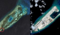 Đá Chữ Thập năm 2006 (trái) và năm 2015 (phải) - Ảnh: CSIS