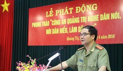 Đại tá Vũ Chiến Thắng phát biểu tại lễ phát động với những chia sẻ thẳng thắn - Ảnh: Nguyễn Phúc