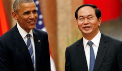 Chủ tịch nước Trần Đại Quang tiếp đón Tổng thống Mỹ Barack Obama trong chuyến thăm lịch sử tới Việt Nam