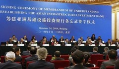 Lễ ký kết thành lập AIIB tại Bắc Kinh hôm 24/10/2014. Ảnh: Reuters