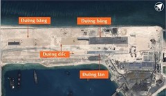 Hình ảnh mới nhất hôm 23/3 cho thấy Trung Quốc đang xây đường băng trên Đá Chữ Thập. Ảnh: Airbus