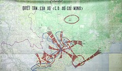 Tấm bản đồ Quyết tâm chiến dịch Hồ Chí Minh được làm tại Sở chỉ huy chiến dịch đóng ở Tà Thiết,Lộc Ninh (Tây Ninh). Ảnh:Bảo tàng LSQSVN.