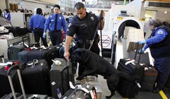 Nhân viên an ninh kiểm tra hành lý của hành khách tại sân bay ở Los Angeles. Ảnh: AP.