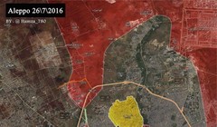 Bản đồ phần diện tích cuối cùng của lực lượng Hồi giáo cực đoan trước khi quân đội Syria hoàn toàn đóng cửa Aleppo