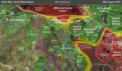 bản đồ chiến sự khu vực các quân Tây Nam thành phố Aleppo