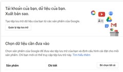 Giao diện sao lưu tài khoản Google