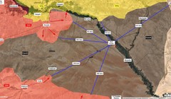 Các hướng tấn công IS và khoảng cách về thành phố Deir Ezzor trên chiến trường sa mạc phía đông tỉnh Homs
