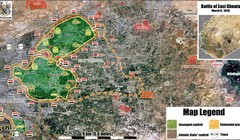 Bản đồ tình hình chiến sự Đông Ghouta ngày 08.03.2018 theo Al-Massdar News