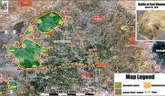 Các mũi tiến công của quân đội Syria trên chiến trường Đông Ghouta. Ảnh Masdar News