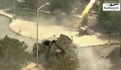 Lực lượng sư đoàn cơ giới số 4 sử dụng Golan hủy diệt khủng bố ở ngoại ô Damascus. Ảnh minh họa video Rusvesna