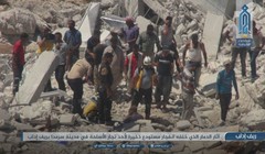 Vụ nổ san phẳng nhiều tòa nhà lân cận ở idlib. Ảnh trang Iba, cơ quan truyền thông chính thức của HTS