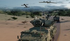 Xe thiết giáp Stryker của tập đoàn General Dynamics, phối kết hợp với drone trinh sát và tên lửa hành trình tự sát. Ảnh minh họa: Popular Mechanic.