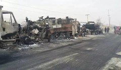 Đoàn 70 chiếc xe quân vụ của chính quyền Kabul bị Taliban hủy diệt ở Afghanistan. Ảnh minh họa: South Front.