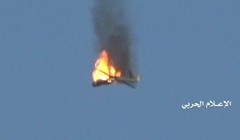 Lực lượng phòng không Houthi sử dụng tên lửa bắn hạ UAV Wingloong của Liên minh vùng Vịnh. Ảnh Masdar News