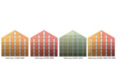 Các thiết kế màu sắc khác nhau với phương pháp pixel hóa cho nhà nhiều tầng. Ảnh Tạp chí Năng lượng mặt trời (2021).