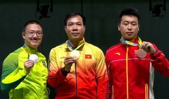 Vận động viên bắn súng Hoàng Xuân Vinh giành huy chương vàng trong trận chung kết môn bắn súng hơi nam Olympics Rio năm 2016