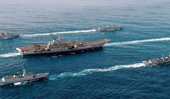 Biên đội tàu sân bay Liêu Ninh đến vùng biển Tây Thái Bình Dương tiến hành huấn luyện biển xa. Ảnh: mod.gov.cn