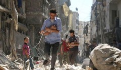 Thành phố Aleppo ở Syria khi xảy ra không kích. Ảnh: Cankao