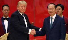 Tối ngày 11/11/2017, Chủ tịch nước Trần Đại Quang tổ chức quốc yến chào mừng Tổng thống Mỹ Donald Trump. Ảnh: Sina.