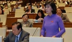 Đại biểu Nguyễn Thị Lệ Thuỷ (Bến Tre) đề nghị người gửi tiền được trả vượt hạn mức quy định của bảo hiểm tiền gửi hiện tại trường hợp ngân hàng phá sản. 
