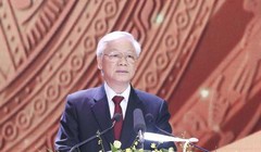 Tổng Bí thư Nguyễn Phú Trọng phát biểu tại Lễ tuyên dương điển hình tiên tiến toàn quốc năm 2017. Ảnh: Doãn Tấn/TTXVN