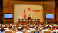 Quốc hội biểu quyết thông qua Nghị quyết về việc thi hành Bộ luật hình sự và các luật có liên quan - Ảnh: Cổng TTĐT QH