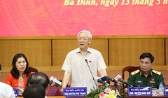 Tổng Bí thư trả lời các chất vấn của cử tri các quận Ba Đình, Tây Hồ (Hà Nội) vào sáng 13.5 - Ảnh: VGP