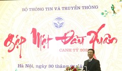 Bộ trưởng Bộ TT&TT Nguyễn Mạnh Hùng phát biểu tại buổi gặp mặt đầu năm