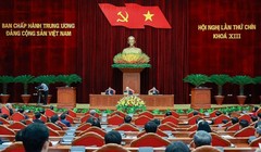 Tổng Bí thư Nguyễn Phú Trọng phát biểu bế mạc hội nghị. 