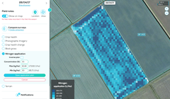 Một ví dụ về một hình ảnh shapefile được tạo ra bởi Hummingbird, cho thấy một mạng lưới các ô vuông kích thước 10x10 mét với nồng độ nitơ trên cây trồng.
