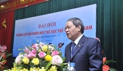 NGND GS TS Lê Quý Phượng tại Đại hội thành lập Hội Khoa học TDTT Việt Nam năm 2017. Ảnh: NVCC