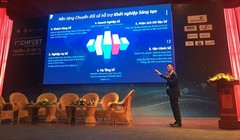 ông Hà Trung Dũng, đại diện VNPT trình bày tham luận tại Ngày hội khởi nghiệp đổi mới sáng tạo quốc gia