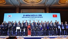 Lễ trao Biên bản ghi nhớ giữa Tập đoàn Công nghệ CMC và Samsung C&T trước sự chứng kiến của Tổng Bí thư Tô Lâm, Thủ tướng Hàn Quốc Kim Min Seok. Ảnh: CMC