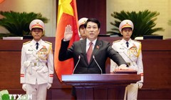 Chủ tịch nước CHXHCN Việt Nam Lương Cường tuyên thệ trước Quốc hội và đồng bào cử tri cả nước. (Ảnh: TTXVN)
