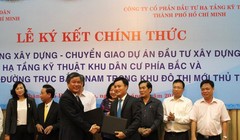 Lễ ký kết hợp đồng BT chính thức giữa UBND TPHCM với nhà đầu tư dự án khu dân cư phía Bắc và đường trục Bắc - Nam CII đã diễn ra sáng nay 20-4. Ảnh: Anh Quân