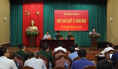 Quang cảnh buổi họp báo Quý 2/2018 của Bộ Quốc phòng vừa diễn ra vào sáng nay. (Ảnh: BQP)