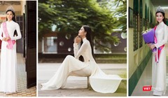 Hoa hậu Tiểu Vy, Á hậu Hoàng Thùy, Hoa hậu Đỗ Mỹ Linh thướt tha áo dài trắng 