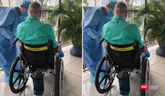 Bệnh nhân 91 đã có thể ra ngoài đi dạo, phơi nắng trên xe lăn (Ảnh: BVCR) 