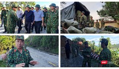 Lực lượng quân đội mở đường vào cứu nạn 53 người bị vùi lấp ở Trà Leng (Ảnh: Hoà Bình ghép)