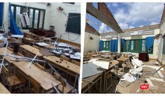 Sẽ tốn gần 3 tỉ đồng sửa chữa trường Bình Phú sau sự cố lốc xoáy làm tốc mái khiến nhiều phòng học bị ảnh hưởng nặng nề (Ảnh: HB ghép)