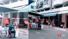 Lực lượng chức năng đã phong toả khu Chung cư Sư Vạn Hạnh, nơi BN1451 sống tại Lầu 4 (Ảnh: Hoà Bình) 