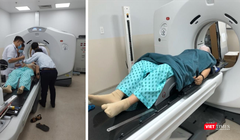 Một trong những bệnh nhân đầu tiên được thực hiện CT mô phỏng trước khi được xạ trị vùng đầu cổ trong cùng một ngày - Ảnh: BVCC 