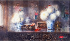 Tác phẩm "Như một hoài niệm" (màu nước trên giấy, 110cm x 180cm, 2021) của họa sĩ Đoàn Quốc