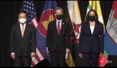 Phó Tổng thống Mỹ Kamala Harris cùng Phó Thủ tướng Phạm Bình Minh trong lễ khai trương Văn phòng khu vực Đông Nam Á của CDC Mỹ tại Hà Nội. Ảnh: V.A