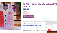 Sữa rửa mặt chuyên dụng Acerin được quảng cáo trên một trang thương mại điện tử.