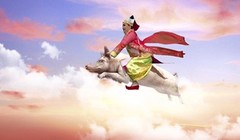 Hình ảnh Vân Dung cưỡi heo lên chầu trời được cô chia sẻ trên Fanpage cá nhân.