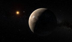 Bản phác họa hành tinh Proxima b quay xung quanh Cận tinh Proxima Centauri. 